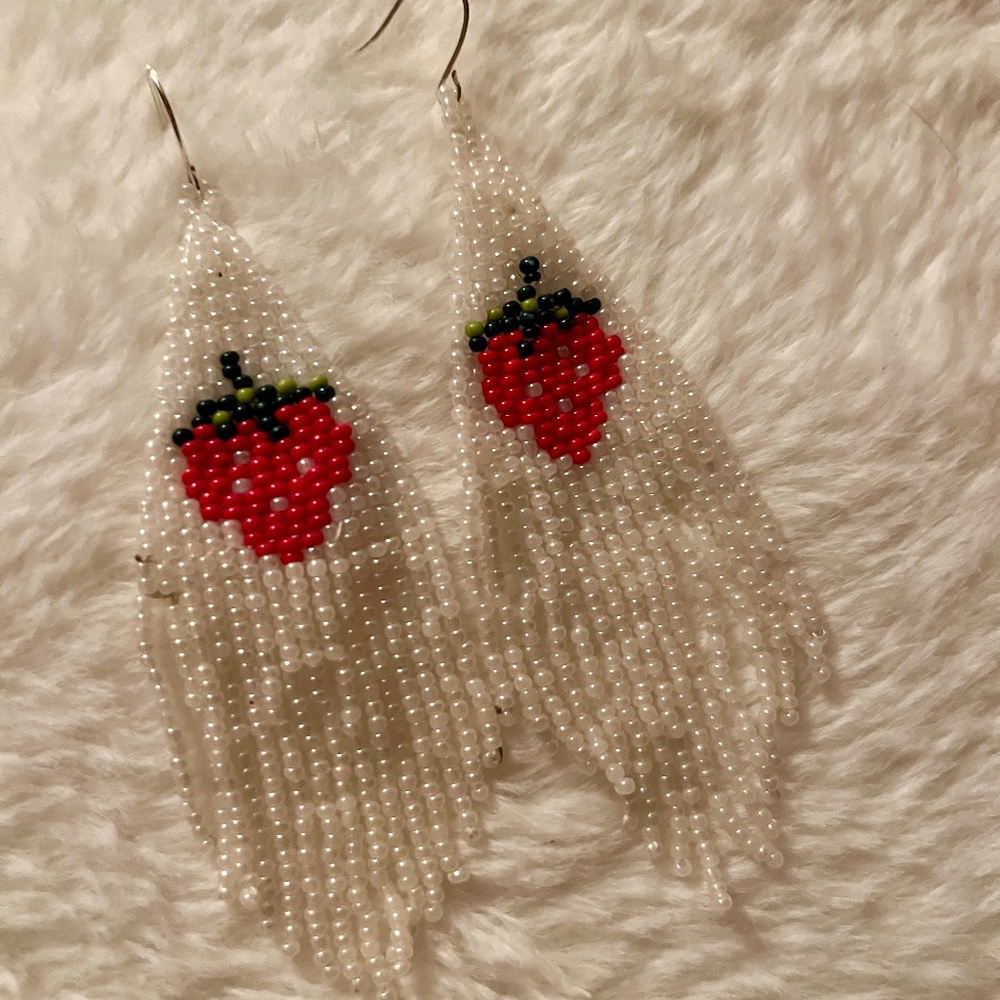 Strawberry Beaded Fringe Earrings